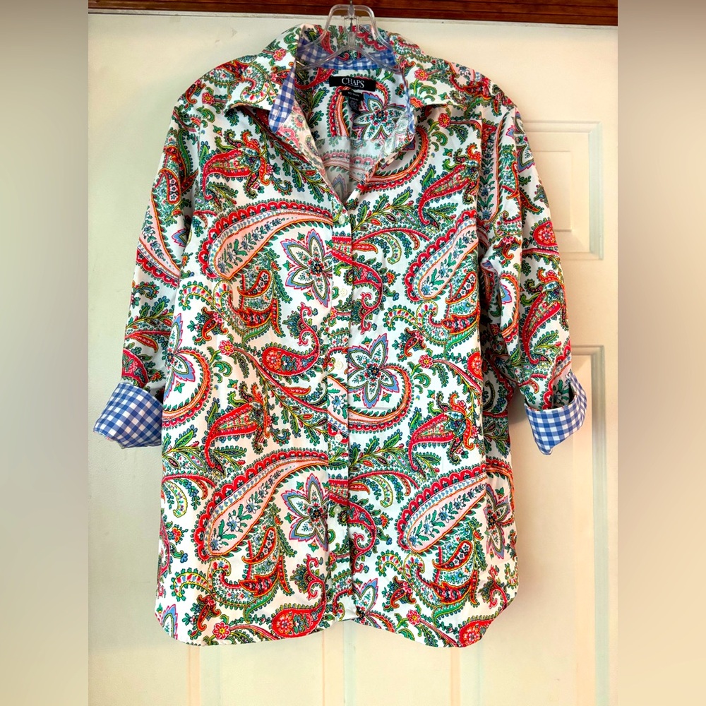 Step into fall with this CHAPS no-iron blouse/shirt